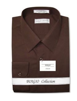 Biagio Cotton Solid Brown Dress Shirt With Convertible Cuffs