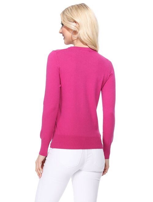 YEMAK Women's Long Sleeve Crewneck Casual Soft Knit Pullover T-Shirt Sweater MK5500-LightGrey-M