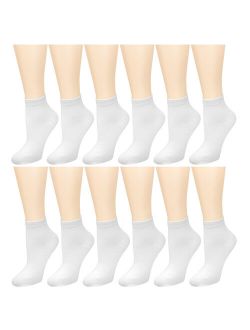 12 Pairs Assorted Colors Women's Ankle Socks Size 9-11 White
