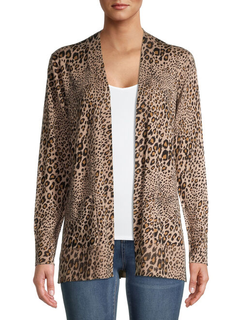 Time and Tru Women's Open Front Leopard Cardigan Sweater