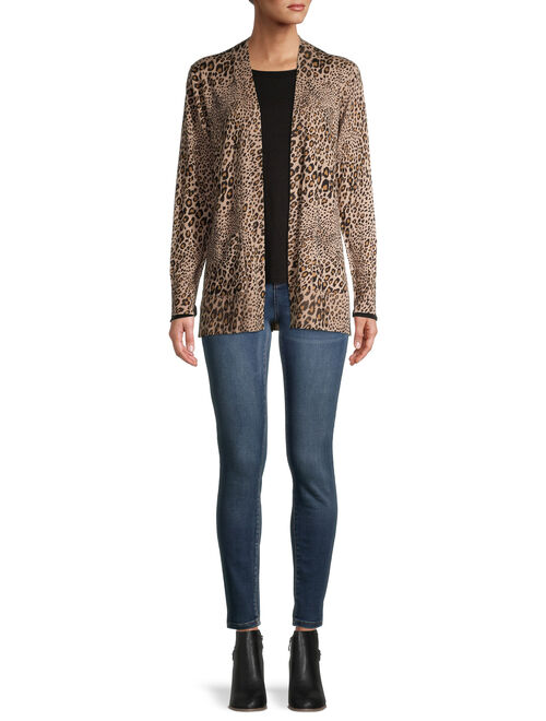 Time and Tru Women's Open Front Leopard Cardigan Sweater