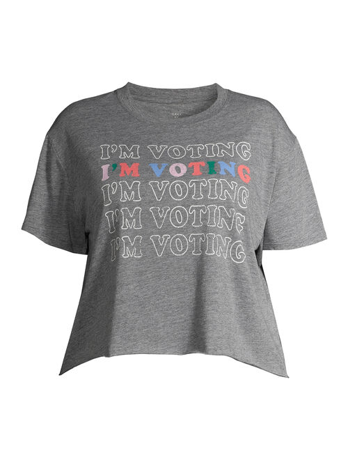 Grayson Social Juniors' Plus I'm Voting Cropped Crewneck T-Shirt
