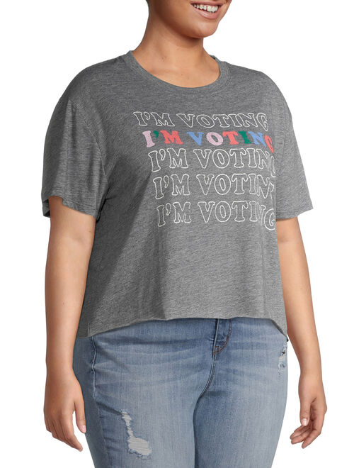 Grayson Social Juniors' Plus I'm Voting Cropped Crewneck T-Shirt