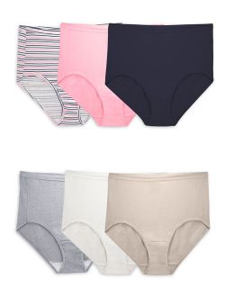 Fit for Me Women's Plus Comfort Covered Cotton Assorted Brief Underwear, 6 Pack