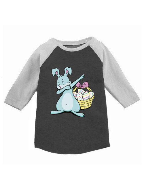 Awkward Styles Dabbing Easter Bunny Raglan Shirt for Toddlers Funny Easter Dab Jersey for Boys Cute Easter Bunny 3/4 Sleeve Shirt for Girls Easter Egg Gifts for Kids East