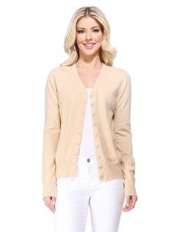 YEMAK Women's Long Sleeve V-Neck Button Down Soft Knit Cardigan Sweater MK5178-Lilac-M