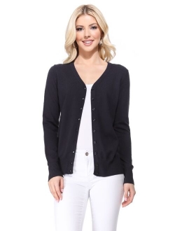 YEMAK Women's Long Sleeve V-Neck Button Down Soft Knit Cardigan Sweater MK5178-Lilac-M