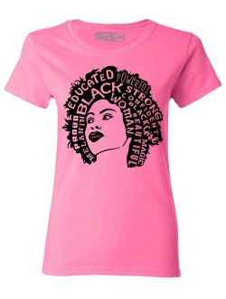 Shop4Ever Women's African American Woman Afro Word Cloud Graphic T-Shirt