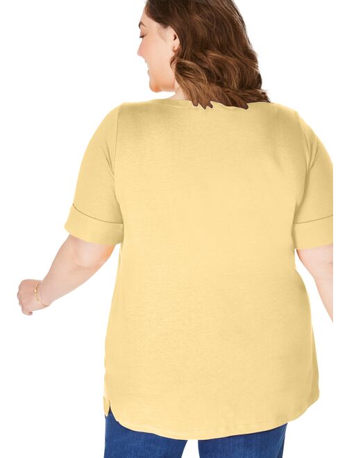 Woman Within Women's Plus Size Perfect Cuffed Elbow-Sleeve Boat-Neck Tee Shirt