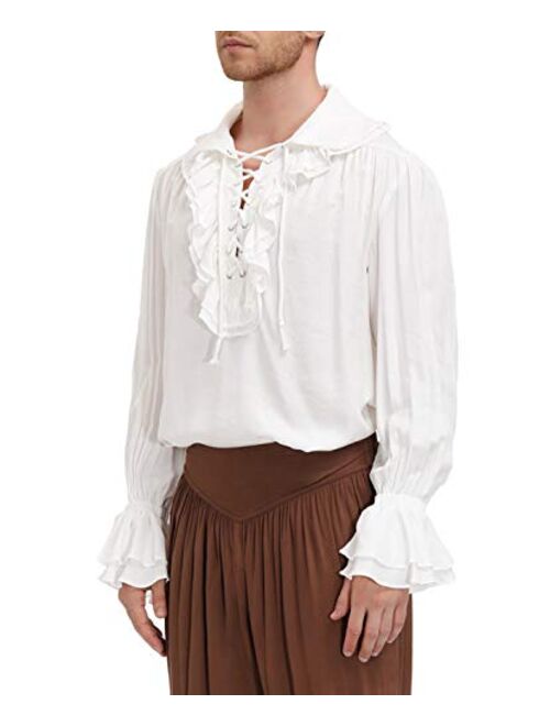 Men's Ruffled Renaissance Costume Shirt Medieval Steampunk Pirate Colonial Tops