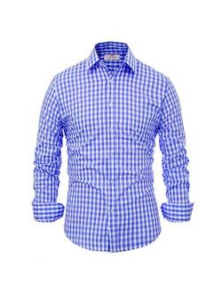 Paul Jones Casual Long-Sleeve Plaid Dress Shirt Checkered Button Down Shirt