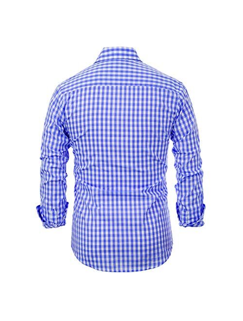 Paul Jones Casual Long-Sleeve Plaid Dress Shirt Checkered Button Down Shirt