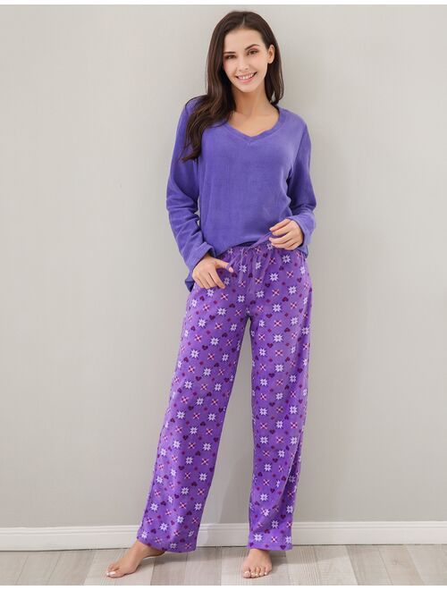 Women's Soft and Warm Lightweight Pajama Sleepwear Set with Pants RHW2862