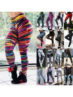 Women High Waist Yoga Pants Push Up Leggings Workout Compression Ruched Trousers