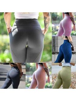 Women Yoga Pants With Pockets  High Waist Compression Leggings Sports Trousers