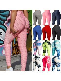 Womens High Waist Compression Leggings, Push Up Yoga Anti-Cellulite Gym Sports Scrunch Pants