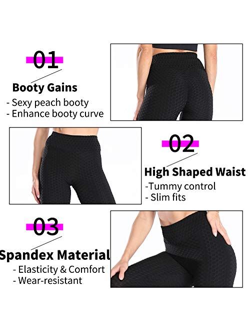 Vaslanda Yoga Pants Ruched Workout Scrunch Leggings Fitness Booty Lifting Textured Leggings Activewear Tights Pants