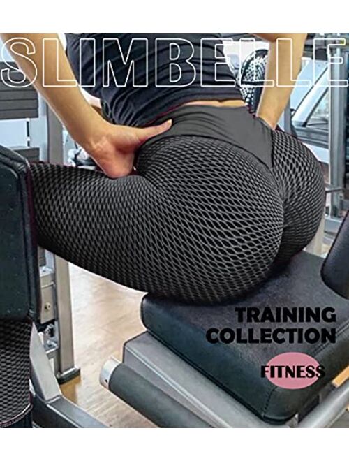 SLIMBELLE Women High Waist Ruched Butt Lifting Yoga Pants Textured Scrunch Booty Leggings Anti Cellulite Workout Tights