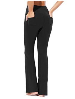 Women's Cotton Bootcut Yoga Pants Butter Soft High Waisted Bootleg Workout Flare Pants with Pockets