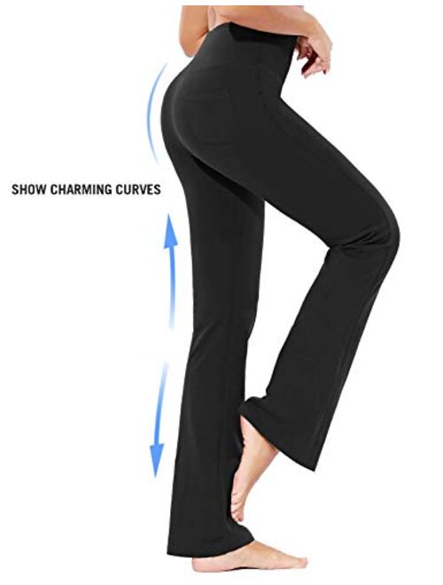 BALEAF Women's Cotton Bootcut Yoga Pants Butter Soft High Waisted Bootleg Workout Flare Pants with Pockets