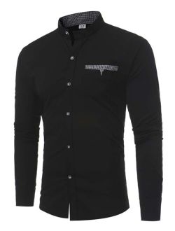 Men Gingham Panel Button Up Shirt