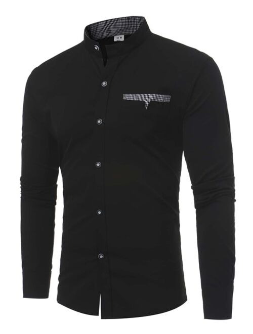 Shein Men Gingham Panel Button Up Shirt