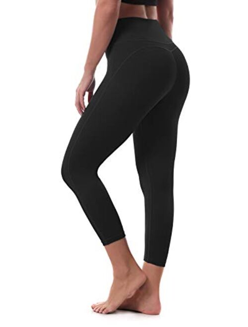 Women's Yoga Pants High Waisted Crop Workout Running Leggings with Side Pocketed Tummy Control Yoga Capris