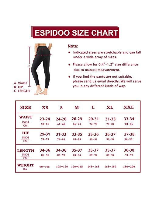 ESPIDOO Yoga Pants for Women, High Waist Tummy Control, 4 Way Stretch Sports Leggings with Pockets