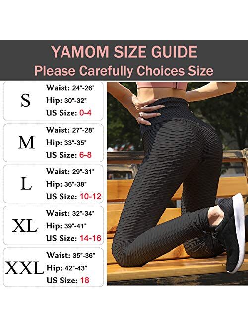 YAMOM Ruched Butt Lifting High Waist Textured Yoga Pants Tummy Control Workout Leggings
