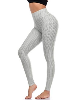A-Wintage Women's High Waist Compression Leggings, Tummy Control Workout Yoga Ruched Butt Lifting Textured Booty Leggings