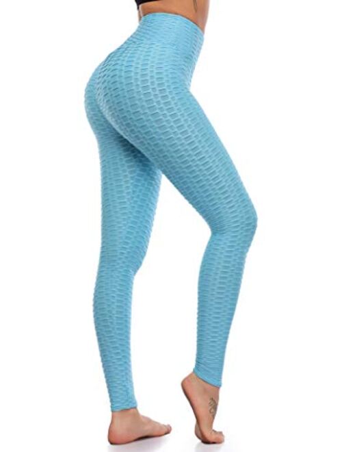 A-Wintage Women's High Waist Compression Leggings, Tummy Control Workout Yoga Ruched Butt Lifting Textured Booty Leggings