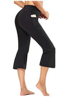 FIRST WAY Buttery Soft Women's Bootcut Yoga Pants Capris with 3 Pockets Lounge Floral Printing