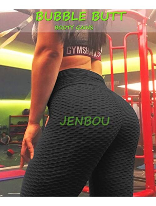 Jenbou High Waist Tummy Control Yoga Pants Ruched Butt Lifting Workout Leggings for Women Stretchy Booty Tights