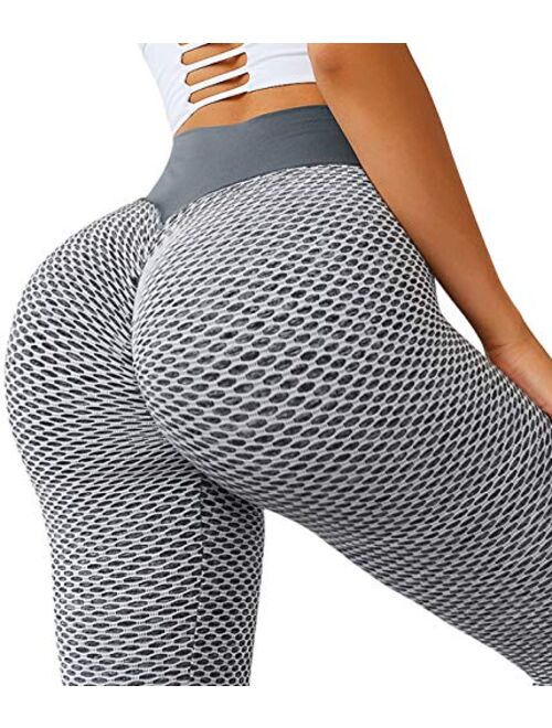 Jenbou High Waist Tummy Control Yoga Pants Ruched Butt Lifting Workout Leggings for Women Stretchy Booty Tights