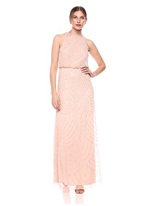 Adrianna Papell Women's Halter Art Deco Beaded Blouson Gown Dress