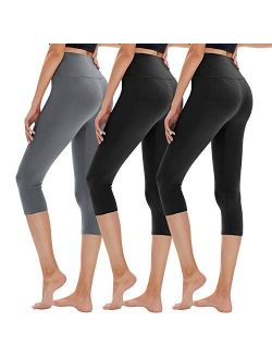 TNNZEET 3 Pack High Waisted Capri Leggings for Women - Buttery Soft Workout Running Yoga Pants