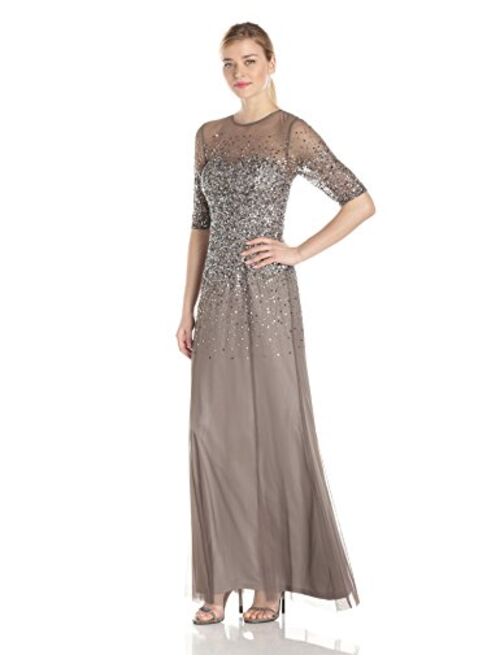 Adrianna Papell Women's 3/4 Sleeve Beaded Illusion Gown with Sweetheart Neckline