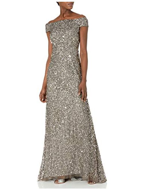 Adrianna Papell Women's Off The Shoulder Crunchy Bead Gown