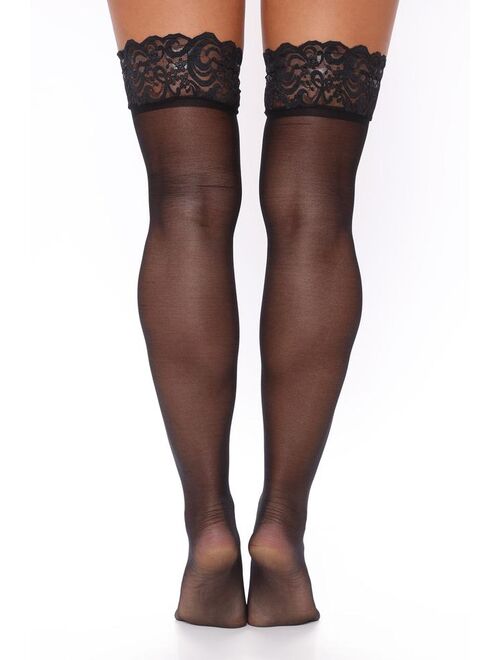 Sheer Thigh High Lace Top Stocking - Black