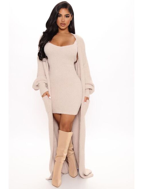 Living In It Cozy Dress Set - Taupe