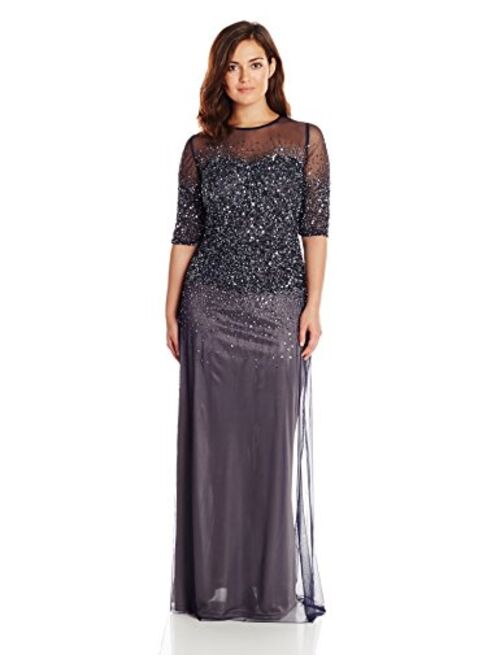Adrianna Papell Women's Plus-Size Beaded Illusion Gown