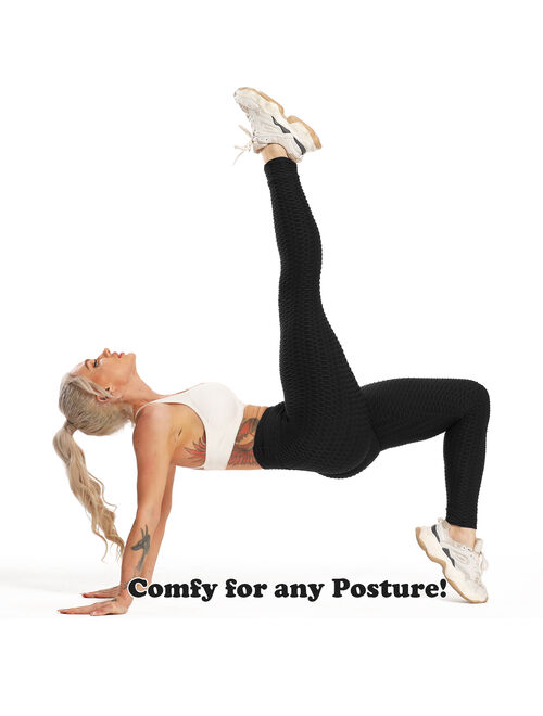 SEASUM Women High Waist Yoga Leggings Texrured Tummy Control Butt Lift Booty Pants Workout Running Tights Black XS