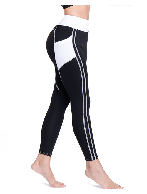 SEASUM Women High Waist Yoga Leggings With Pockets Tummy Control Workout Athletic Pants Yoga Tights Black S