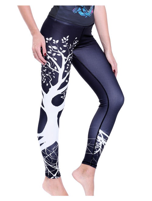 SEASUM High Waist Yoga Leggings For Women Printed Tummy Control Workout Pants 4 Way Stretch Gym Fitness Athletic Sports Tights Dark Blue S