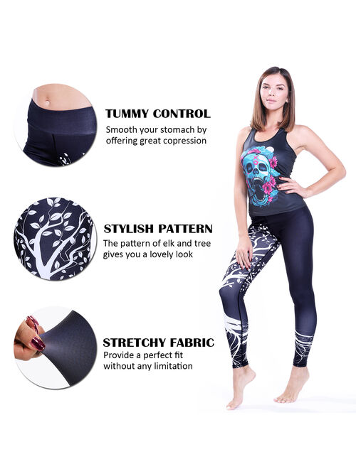 SEASUM High Waist Yoga Leggings For Women Printed Tummy Control Workout Pants 4 Way Stretch Gym Fitness Athletic Sports Tights Dark Blue S