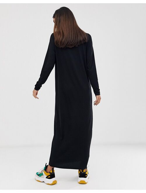 ASOS DESIGN long sleeve maxi t-shirt dress in black