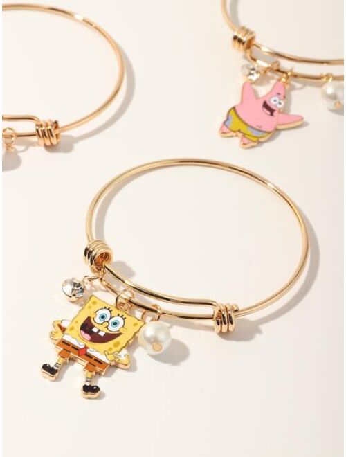 SHEIN X SpongeBob Girls 3pcs Cartoon Bracelet