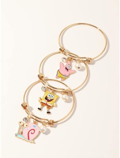 SHEIN X SpongeBob Girls 3pcs Cartoon Bracelet