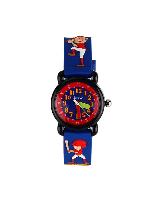 3D Lovely Cartoon Children Watch Silicone Strap Waterproof Digital Round Quartz Wristwatches Time Teacher Gift for Girls Baseball kid - blue