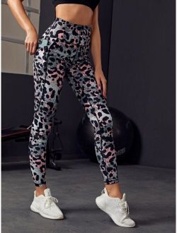 Topstitching All Over Print Side Phone Pocket Sports Leggings